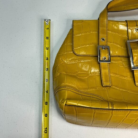 Maxximum Crocodile Embossed Yellow Leather Handbag Retro VIntage Bright Funky - Picture 13 of 14